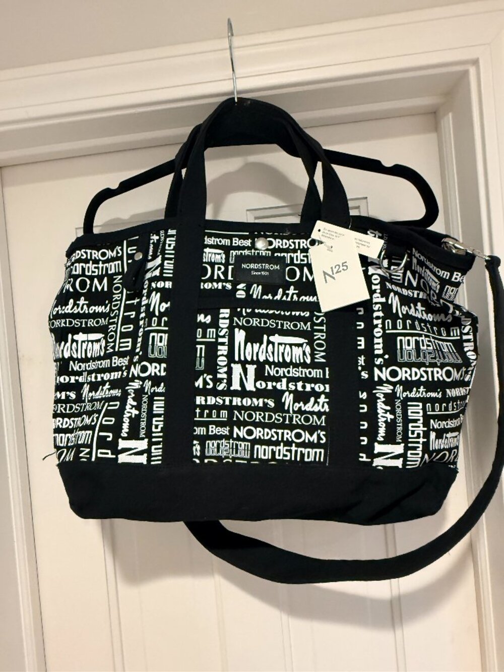 NWT Nordstrom N125 125th Anniversary Logo Canvas Tote Black White